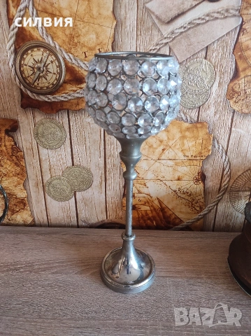 метален свещник с кристали , снимка 4 - Декорация за дома - 54260930