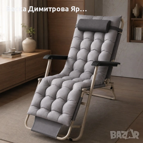 Луксозен регулируем градински шезлонг с мека възглавница 153×61×25 см- Лек и лесен за съхранение, снимка 4 - Градински мебели, декорация  - 54669357