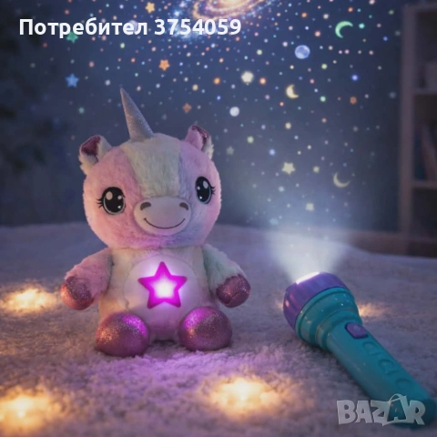 Плюшена играчка с нощна лампа 2в1 + детски фенер-проектор със светлинни картинки – комплект за уют и, снимка 4 - Плюшени играчки - 55179106