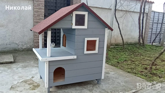 Дървена къща за котки и малки породи кучета котешка къща кучешка къща котка куче, снимка 3 - Други стоки за животни - 49349186
