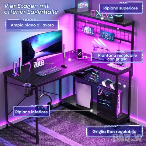 НОВО Бюро  L-образно с контакти и LED осветление, снимка 8 - Бюра - 54213877