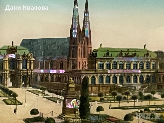 Декоративно пано „Andenken an Dresden“ с изпъкнало стъкло и дървена рамка, снимка 5 - Декорация за дома - 54721938