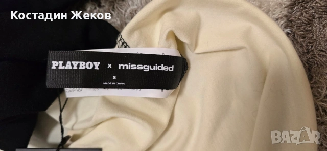  Нов със етикет. Оригинален дамски кроп топ Missguided x Playboy Long Sleeve Raglan Crop Top , снимка 14 - Корсети, бюстиета, топове - 55215669