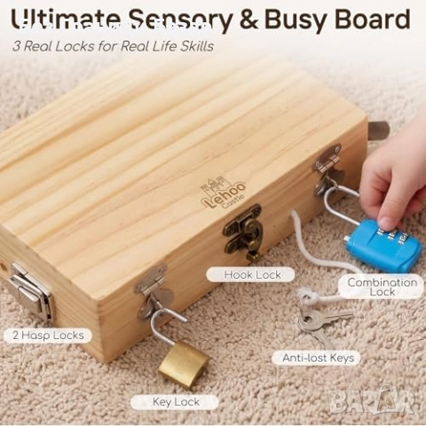 Нова Детска образователна дървена Монтесори играчка с отвертки ключалки и ключове, снимка 4 - Образователни игри - 54155240