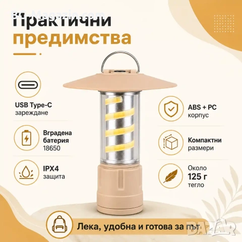 Мощна акумулаторна къмпинг LED лампа преносимо осветление лед фенер риболов туризъм палатка аварии, снимка 7 - Къмпинг осветление - 51178755