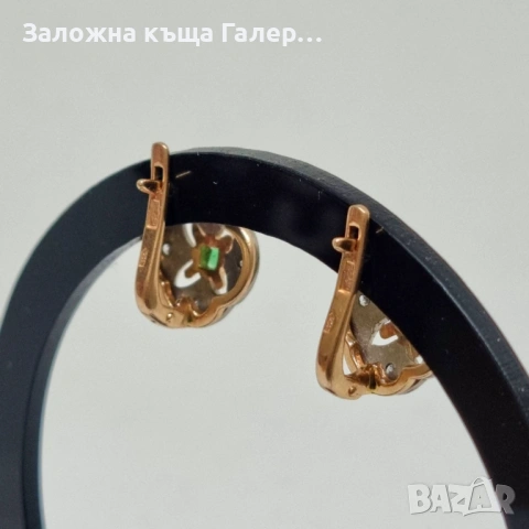 Златни обеци с фианити – съветско злато, проба 585, 5,95г, снимка 3 - Обеци - 54216036