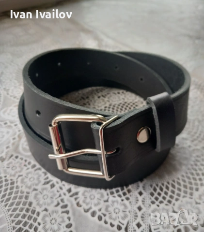 Черен мъжки колан – ЕСТЕСТВЕНА КОЖА – Ръчна изработка (До 135 см), снимка 4 - Колани - 54122272