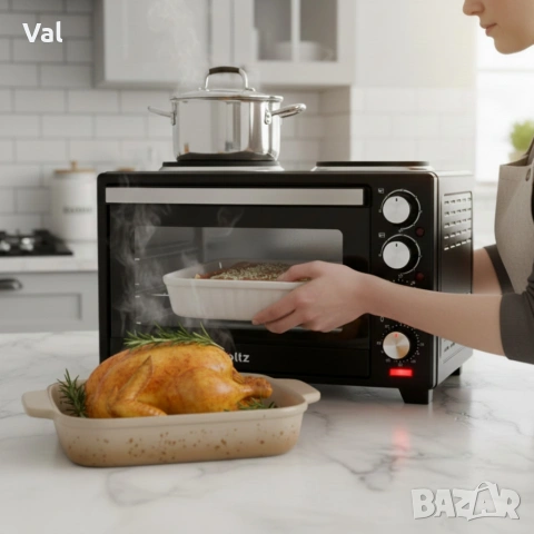 Готварска печка Voltz с фурна и 2 котлона 3200W, компактна електрическа печка за кухня, снимка 6 - Печки, фурни - 54760099