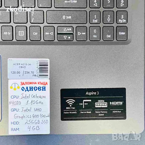 Лаптоп ACER A315-34-C8HD 15.6 Инча, снимка 2 - Лаптопи за дома - 55570418