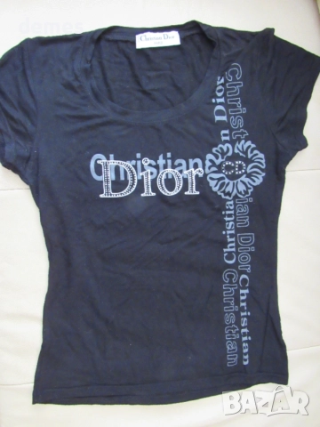 Черна дамска тениска CHRISTIAN DIOR, размер М, снимка 2 - Тениски - 54769233