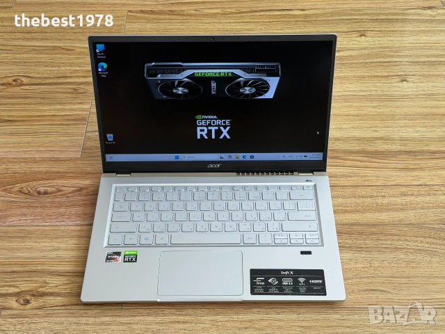 Acer Swift X 14`Ryzen 7 5800U/Nvidia RTX 3050/16GB LPDDR4X/512GB NVMe/Full HD IPS/Батерия 8ч