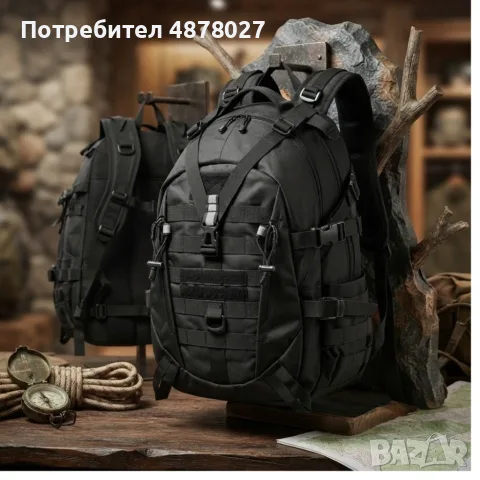 Военна тактическа раница 55L – водоустойчива, с MOLLE система и отделение за лаптоп, черна, снимка 6 - Раници - 55461929