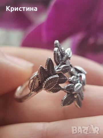Сребърен пръстен с флорален мотив, снимка 3 - Пръстени - 54015892