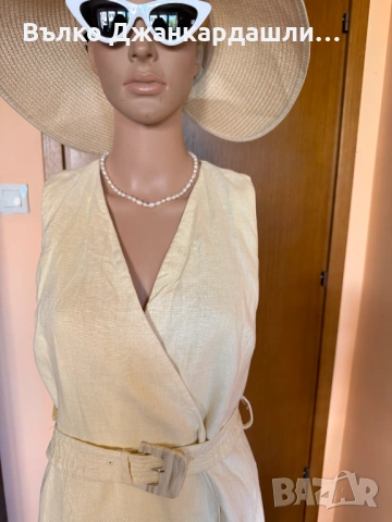 Рокля Mango 100% лен  цвят butter yellow, размер М, снимка 2 - Рокли - 54937147