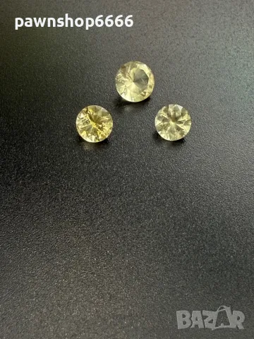 Комплект 3 естествени цитрина – общо 2,15 ct – кръгъл брилянтен, снимка 2 - Бижутерийни комплекти - 55483477