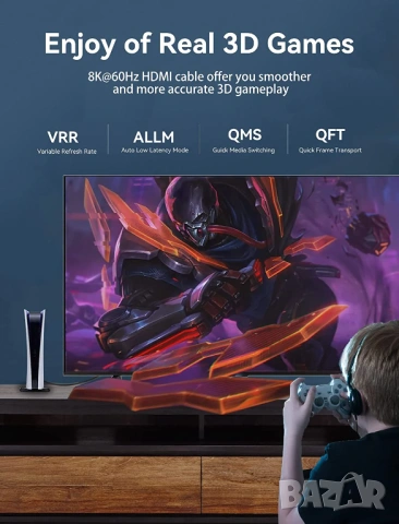 Vention HDMI 2.1 кабел 1 метър 8K@60Hz / 4K@120Hz Dolby Vision HDR, снимка 3 - Друга електроника - 54421363