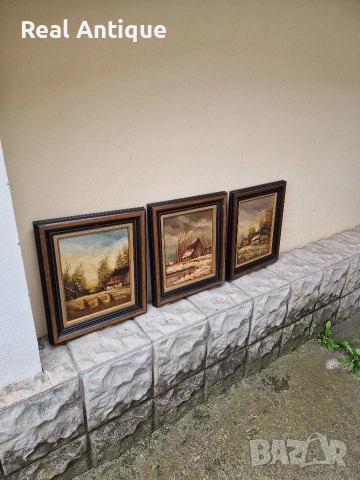 Прекрасен антикварен лот от 3 авторска картини масло върху платно , снимка 3 - Картини - 54214591