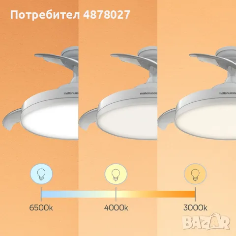 Вентилатор за таван с осветление,  Brizy Bright Foldable -50% отстъпка, снимка 6 - Вентилатори - 55325681