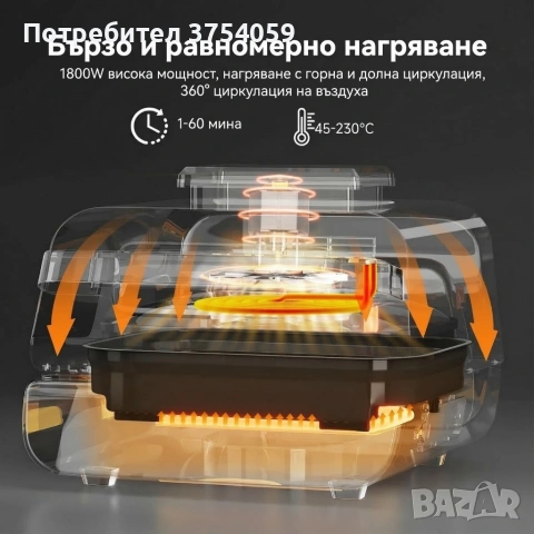Мултифункционален грил-фритюрник HOMELUX 6в1 с горещ въздух, 1700W, Дигитален сензор, 12 програми, снимка 3 - Фритюрници - 55162274