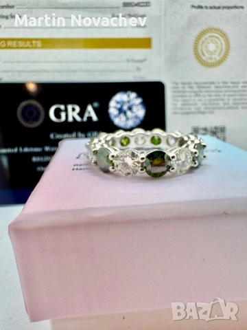 Сребърен пръстен с мойсанит (Диамант) 7 карата, снимка 9 - Пръстени - 54343685