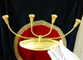 Позлатен четворен свещник от месинг., снимка 3
