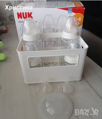 NUK Сет Стъклени Шишета силикон - 2х240мл + 2х120мл + Кошница, снимка 5 - Прибори, съдове, шишета и биберони - 55145026