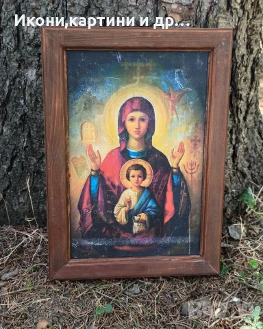 Ръчно изработена икона Света Богородица "Знамение" (35 х 25 см), снимка 2 - Икони - 55644722