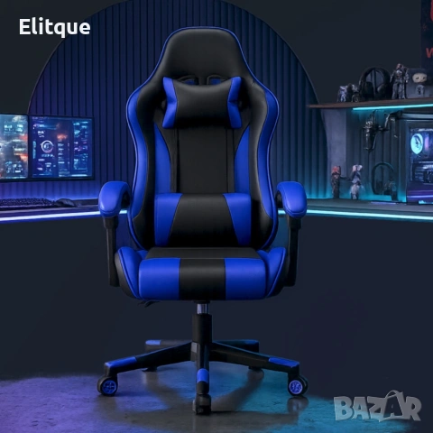 Ергономичен офис и геймърски син стол – Максимален комфорт за гърба и врата, регулируем, снимка 6 - Столове - 54212016