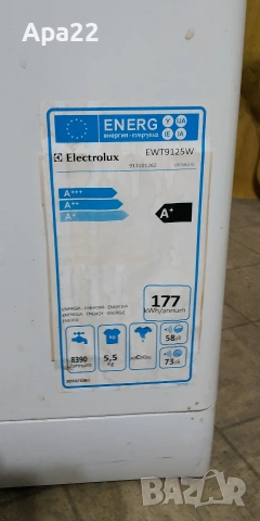 пералня ЕЛЕКТРОЛУКС горно зареждане 5,5кг 900оборота  Electrolux EWT 9125 W, снимка 7 - Перални - 54998254