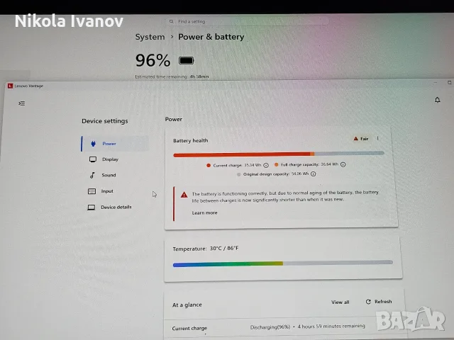 Оригинална батерия Lenovo L17M4P73 / 01AV499 за ThinkPad X1 Yoga Gen 3 (68% здраве) 5ч. работа/36Wh, снимка 4 - Части за лаптопи - 55667559