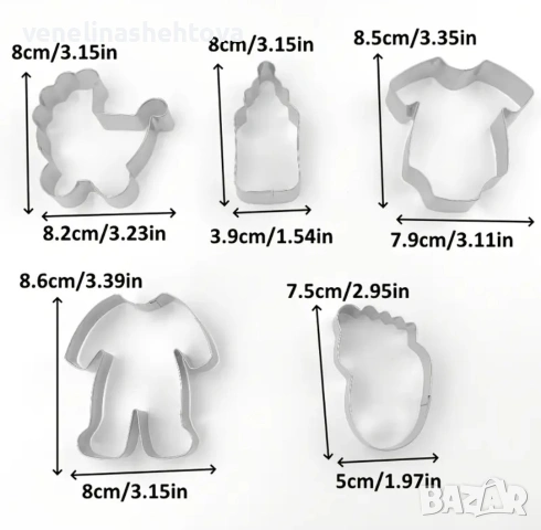 Бебешка количка боди шише гащеризон резци резец тесто бисквитки фондан декорация торта , снимка 3 - Форми - 54002875