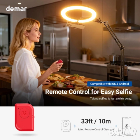 NEEWER 26,67 см настолна LED пръстеновидна лампа, дистанционно, стойка за телефон, N31, снимка 5 - Селфи стикове, аксесоари - 54048452