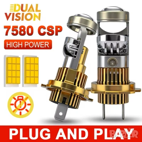 H7, H4 LED Крушки с мини проекторни лупи | 7580 CSP Чип, висока мощност