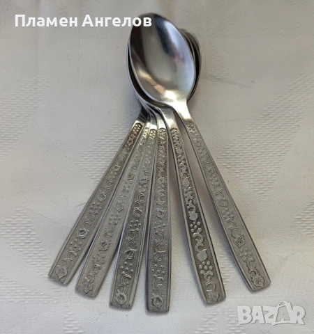 Комплект от 6 броя чаени/кафени лъжички - съветски, СССР , снимка 3 - Прибори за хранене, готвене и сервиране - 55214761