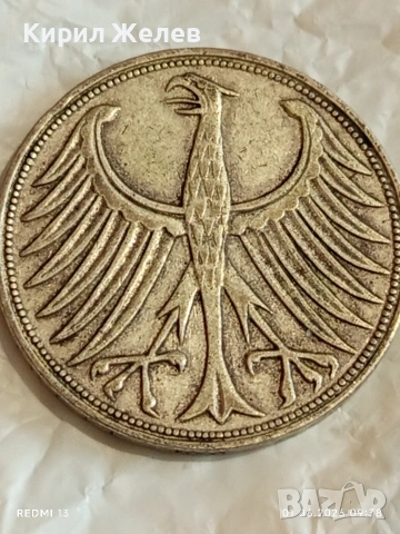 Сребърна монета 5 Дойче марки 1951г. ФРГ рядка за КОЛЕКЦИЯ 19312, снимка 4 - Нумизматика и бонистика - 54734336