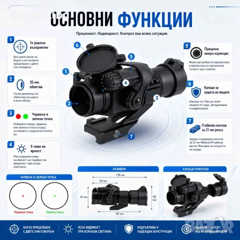 Тактически бързомерец 1х30 оптически мерник оптика оръжие пушка уивър, снимка 2 - Оборудване и аксесоари за оръжия - 28966252