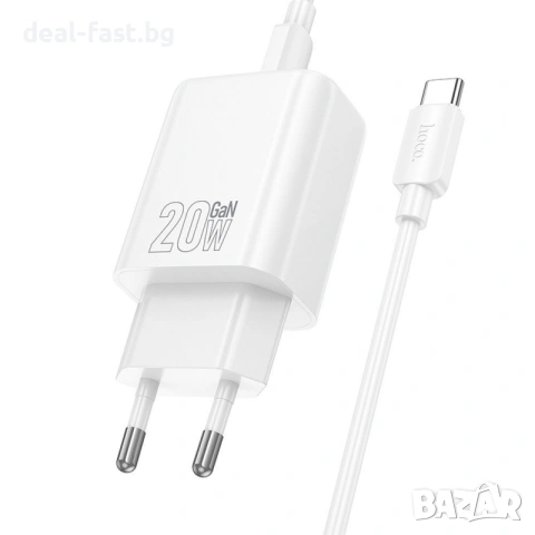 Зарядно за мрежа Hoco N61 / USB A + USB C / 20W PD/QC 3.0 / с кабел Type C към Type C / Бял /, снимка 3 - Оригинални зарядни - 55164680