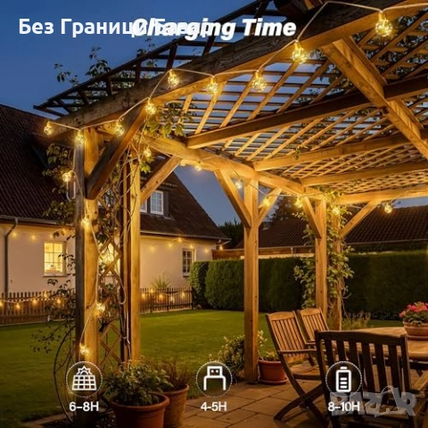 Нови Декоративни соларни лампички за градина балкон тераса 8 метра 16 G50 крушки USB дистанционно, снимка 6 - Соларни лампи - 54100271