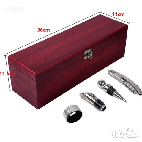 Луксозна Дървена Кутия за Вино с Комплект Аксесоари.Сет за Вино.Подаръчна Кутия за Вино Kutia Vino, снимка 5 - Подаръци за мъже - 54010811