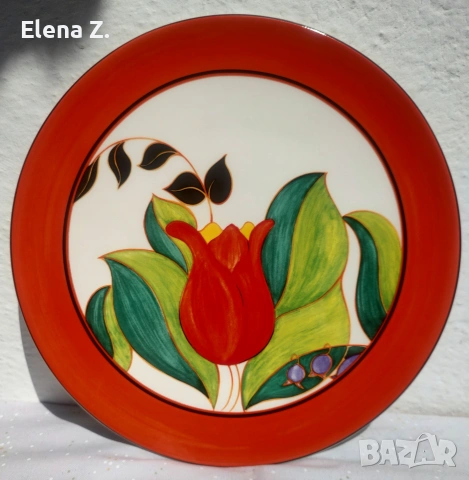 Разкошно декоративно плато Wedgwood Clarice Cliff Red Tulip