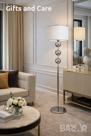 Висок лампион в бяло и инокс/ сребърно