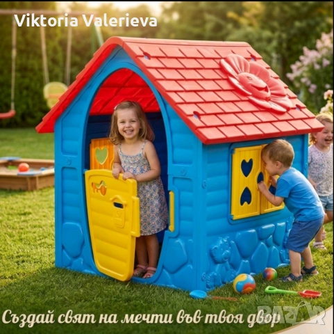 Детска градинска къщичка – Зелена къща за игра на открито и закрито с отваряеми врати и прозорци, снимка 2 - Други - 54592668