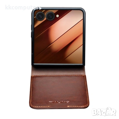 Кожен Калъф за Samsung Galaxy Z Flip7 5G QIALINO с Визитник, Стойка и Протектор – 2 цвята, снимка 5 - Калъфи, кейсове - 54640967
