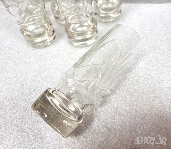 Български Кристални Чаши, гравирани, 6 броя, снимка 2 - Чаши - 55147288