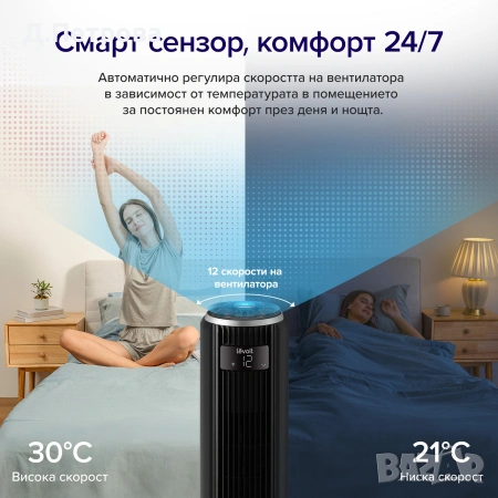 Вентилатор тип кула Levoit TempSense 36 DC Tower Fan (92 см), снимка 3 - Вентилатори - 54742175
