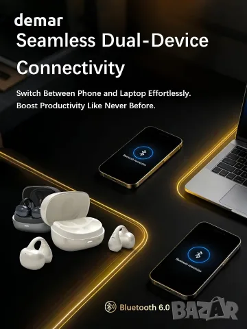 ESSONIO Open Ear (отворено ухо) Bluetooth безжични италиански слушалки Clip-On с Bluetooth 6.0 и AI , снимка 6 - Безжични слушалки - 55509653