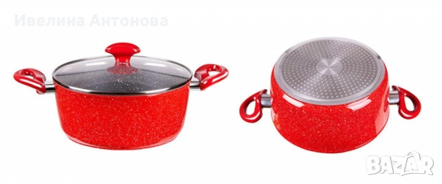 Тенджера Voltz , 2.2л./4л./6.5л., Мраморно покритие, Индукция, Червен, снимка 2 - Съдове за готвене - 54231261