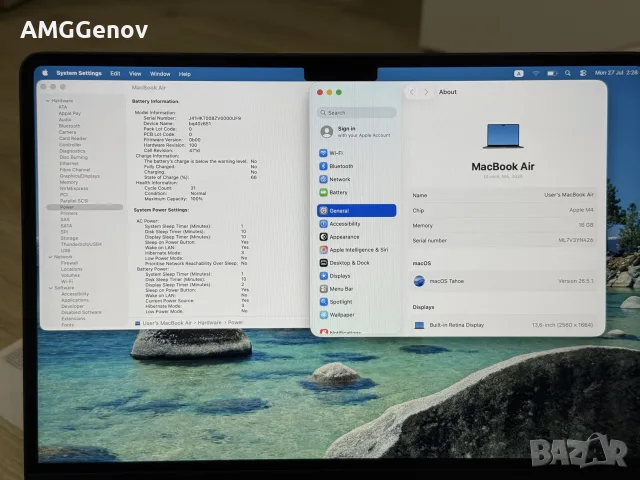 Като Нов 13.6’ Apple Macbook Air M4 16GB Ram 256GB SDD  100% Battry -Гаранция, снимка 9 - Лаптопи за работа - 55430413