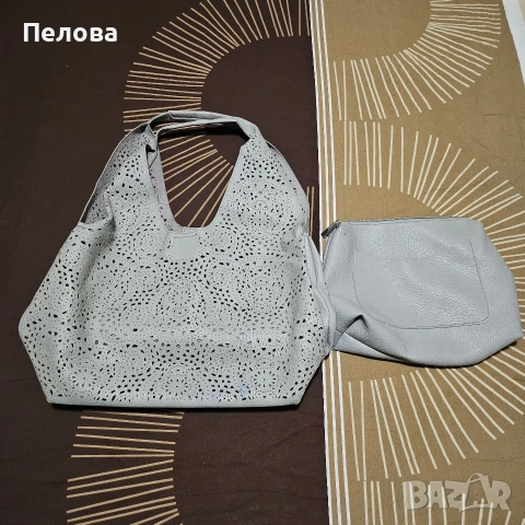 сива чанта тип торба 2 в 1