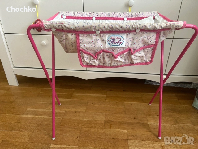 Ретро сгъваема маса за повиване и ваничка за кукли New Born Baby и дъска за гладене